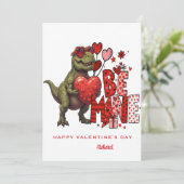 Custom Dinosaur Valentine Card – T‑Rex Be Mine Kaart (Staand voorkant)
