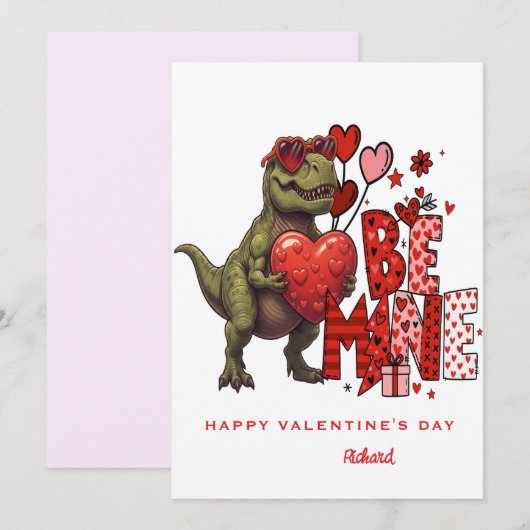Custom Dinosaur Valentine Card – T‑Rex Be Mine Kaart (Voorkant / Achterkant)