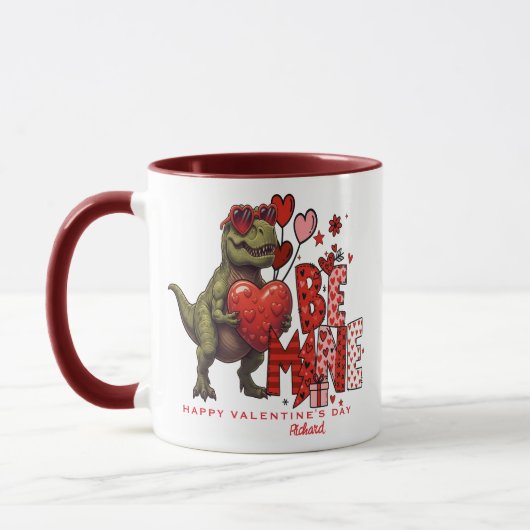 Custom Dinosaur Valentine Card - T‑Rex Be Mine Mug Mok (Links)