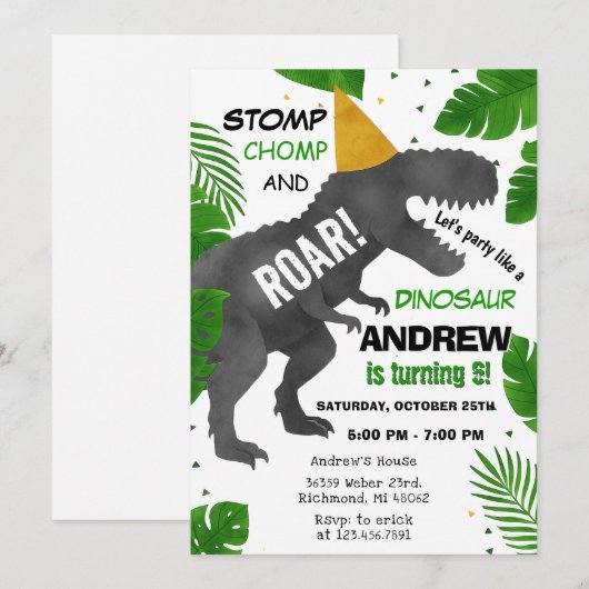 Custom Dinosaur verjaardagsfeestje Kaart (Voorkant / Achterkant)