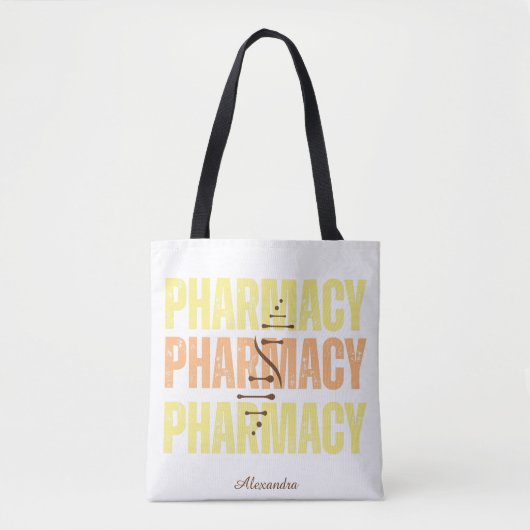 Custom Distressed Typography Pharmacy Tote Bag (Voorkant)