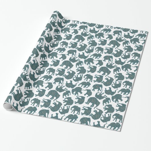 Custom Ditzy Paisley Olifanten op Witte Giftwrap Cadeaupapier (Uitgerold)