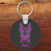 Custom Doberman Neon Glow Personalized Sleutelhanger (Voorkant)