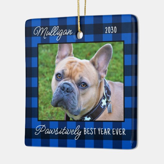Custom Dog Blue Plaid Kerstmis 2 Pet Foto Keramisch Ornament (Links)