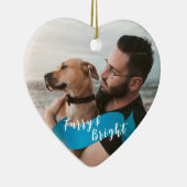 Custom Dog Cat Photo Happy Pawholidays Blauw Keramisch Ornament (Rechts)