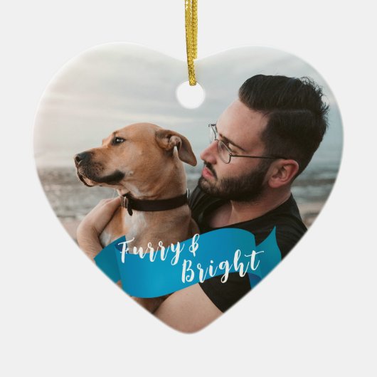 Custom Dog Cat Photo Happy Pawholidays Blauw Keramisch Ornament (Voorkant)