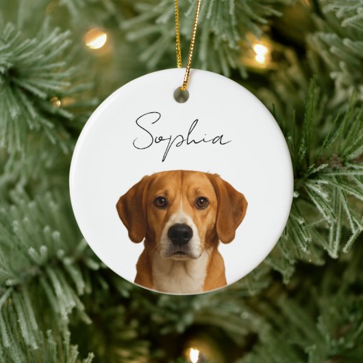 Custom Dog Christmas | Gepersonaliseerde foto van  Keramisch Ornament (Boom)