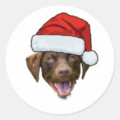 Custom Dog Face Photo Santa Hat Christmas Ronde Sticker (Voorkant)