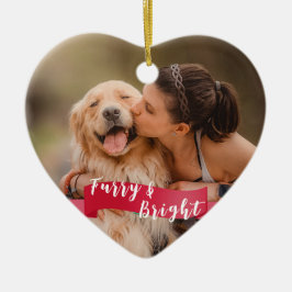 Custom Dog Foto 2-zijdige Happy Pawholidays Rood Keramisch Ornament