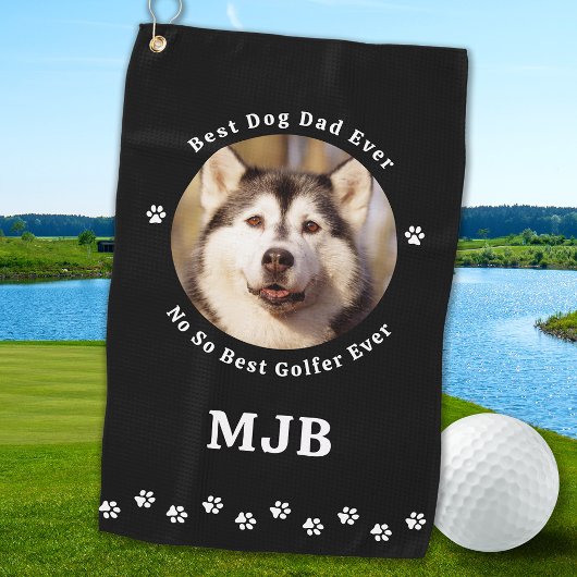 Custom Dog Foto Beste Papa Ever Grappige Golfer Golfhanddoek
