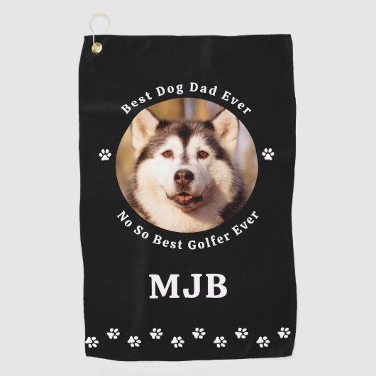 Custom Dog Foto Beste Papa Ever Grappige Golfer Golfhanddoek (Voorkant)