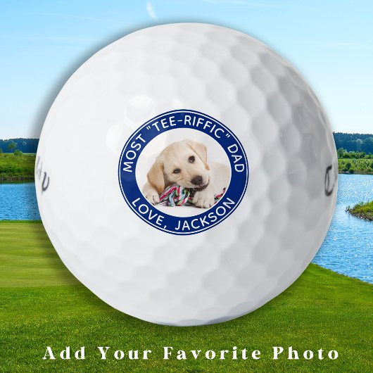 Custom Dog Foto Beste Papa Ooit Blauw Wit Golfballen