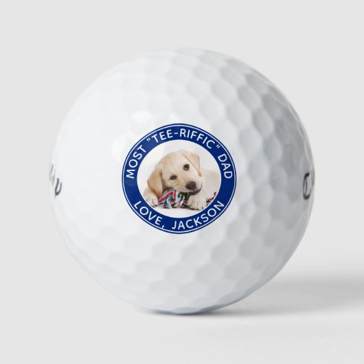 Custom Dog Foto Beste Papa Ooit Blauw Wit Golfballen (Voorkant)