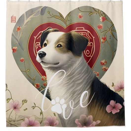 Custom Dog Love Paw Print Hart Foto Gepersonalisee Douchegordijn (Voorkant)