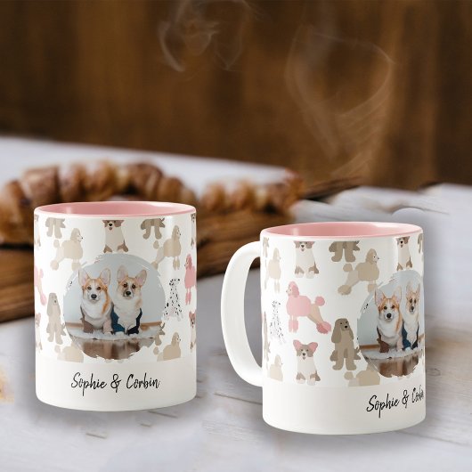 Custom Dog Lover Photo Name | Pet Pattern Coffee Tweekleurige Koffiemok