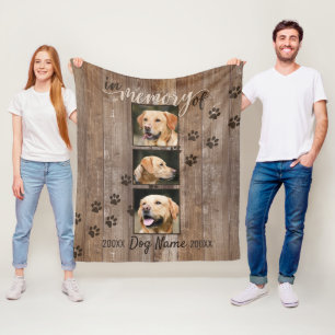 Custom Dog Memorial Rustic Wood look Fleece Deken