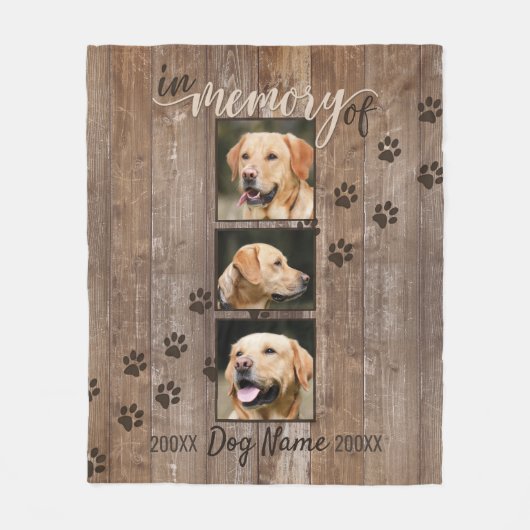 Custom Dog Memorial Rustic Wood look Fleece Deken (Voorkant)