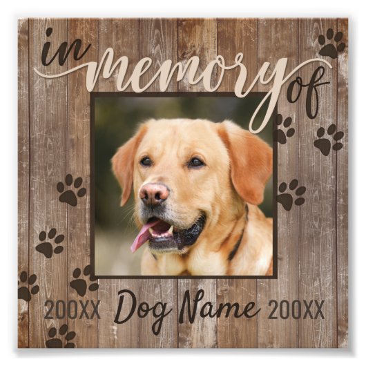 Custom Dog Memorial Rustic Wood look Foto Afdruk (Voorkant)