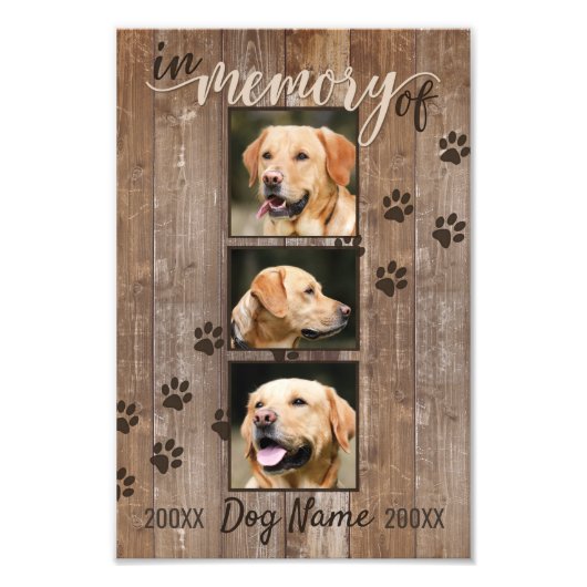Custom Dog Memorial Rustic Wood look Keepslag Foto Afdruk (Voorkant)