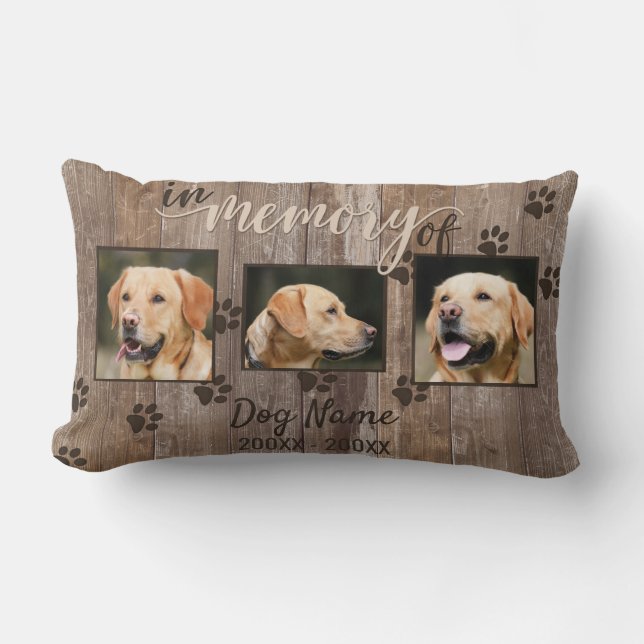 Custom Dog Memorial Rustic Wood look Kussen (Voorkant)