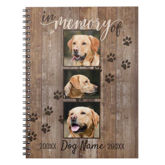Custom Dog Memorial Rustic Wood look Notitieboek (Voorkant)