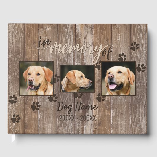 Custom Dog Memorial Rustic Wood Look Remembrance Gastenboek (Voorkant)