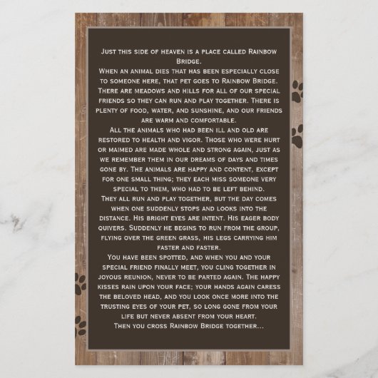 Custom Dog Memorial Rustic Wood Rainbow Kaart (Achterkant)