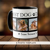 Custom Dog & Mummy Gift voor Papa 5 Foto Zwart Mok