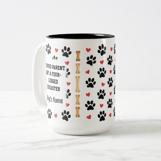 Custom Dog Name Photo Gift Tweekleurige Koffiemok (Voorkant links)