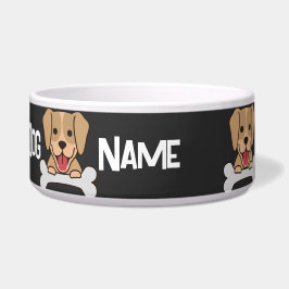 Custom Dog Name Tekst Puppy Dog met Bone afbeeldin Voerbakje