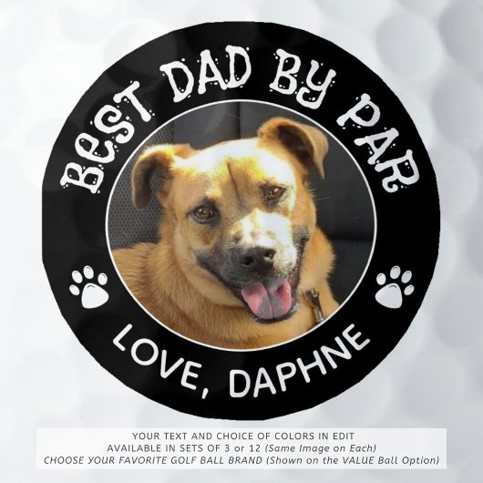 Custom Dog Photo BEST DAD BY PAR Monogram Pawprint Golfballen