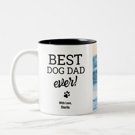 Custom Dog Photo Best DOG Dad Ever personalized Tweekleurige Koffiemok (Links)