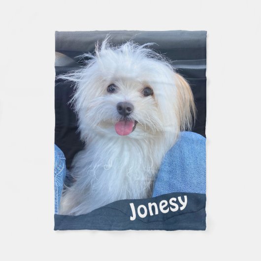 Custom Dog Photo Blanket with Pet's Name Fleece Deken (Voorkant)