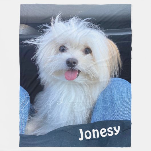 Custom Dog Photo Blanket with Pet's Name Fleece Deken (Voorkant)
