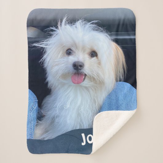 Custom Dog Photo Blanket with Pet's Name  Sherpa Deken (Voorkant)