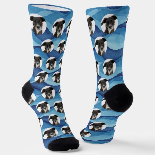 Custom Dog Photo Coastal and Moody Blues Sokken (Gebogen)
