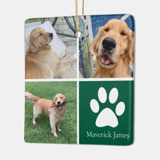 Custom Dog Photo Collage Cute Green Pet Christmas Keramisch Ornament (Links)
