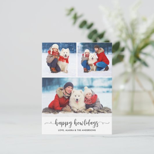 Custom Dog Photo Collage Kerstmis Happy Howholiday Feestdagenkaart (Staand voorkant)
