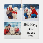Custom Dog Photo Collage Kerstmis Happy Howholiday Keramisch Ornament (Achterkant)