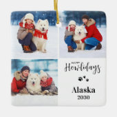 Custom Dog Photo Collage Kerstmis Happy Howholiday Keramisch Ornament (Voorkant)
