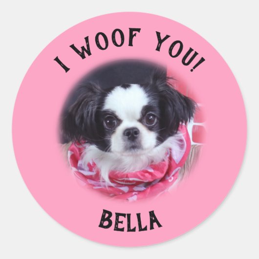 Custom Dog Photo I Woof You Stickers (Voorkant)