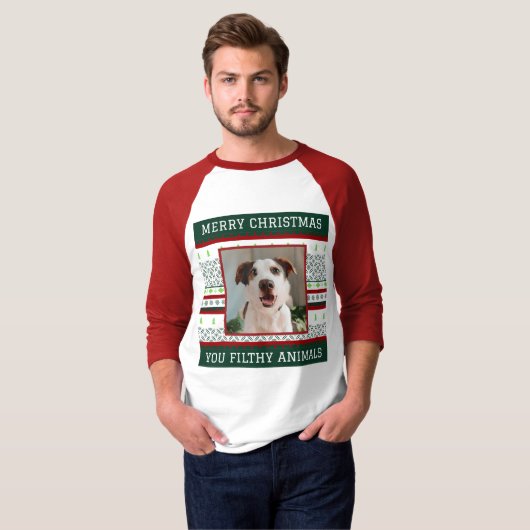 Custom Dog Photo Lelijke Kerst Shirt Funny (Voorkant volledig)