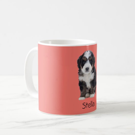 Custom Dog Photo Mok – Sunset Coral met Pet Name (Voorkant links)