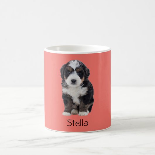 Custom Dog Photo Mok – Sunset Coral met Pet Name (Center)