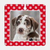 Custom Dog Photo Pet Name Paw Prints Metalen Ornament (Achterkant)