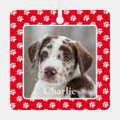 Custom Dog Photo Pet Name Paw Prints Metalen Ornament (Voorkant)