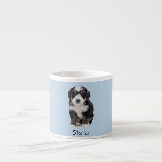 Custom Dog Photo – Poederblauw met Pet Name - Espresso Kop (Voorkant)