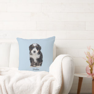 Custom Dog Photo – Poederblauw met Pet Name - Kussen