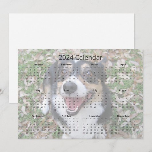 Custom Dog Photo Schattige Pet 2024 Kalender Kaart (Voorkant / Achterkant)