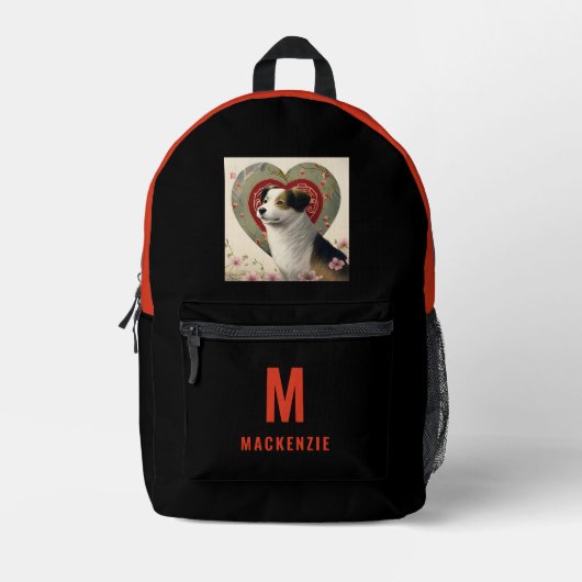 Custom Dog Photo Sinaasappel Monogram Gepersonalis Bedrukte Rugzak (Voorkant)